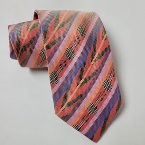 Steven Land The Big Knot Mens Silk Tie Multi Color Diagonal Stripe Wide 3.5"